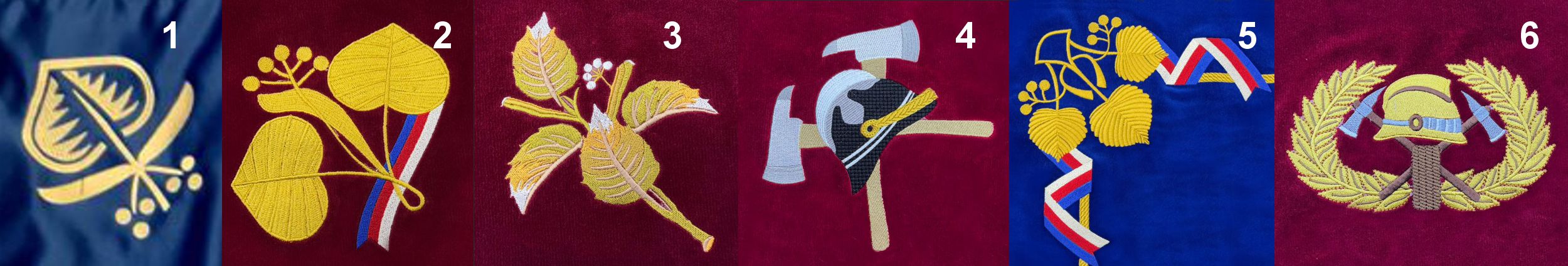 Vyšívané prapory a zástavy z chráněné dílny Bogi